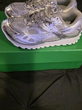 Bottega Veneta Silver Metallic Mesh Sneakers